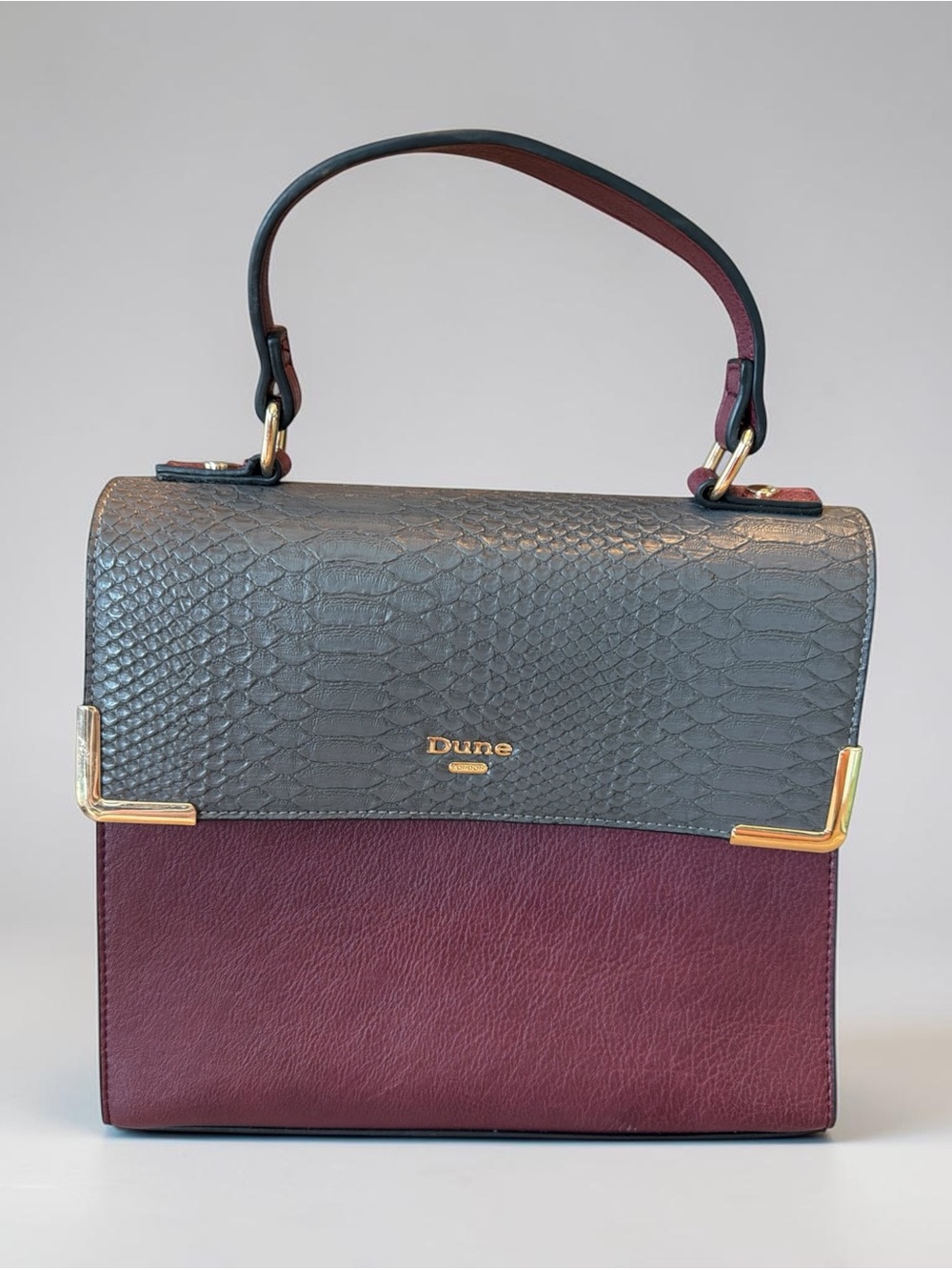Dune London Faux Lesther Top Handle Purse In Rich Burgundy and Gray